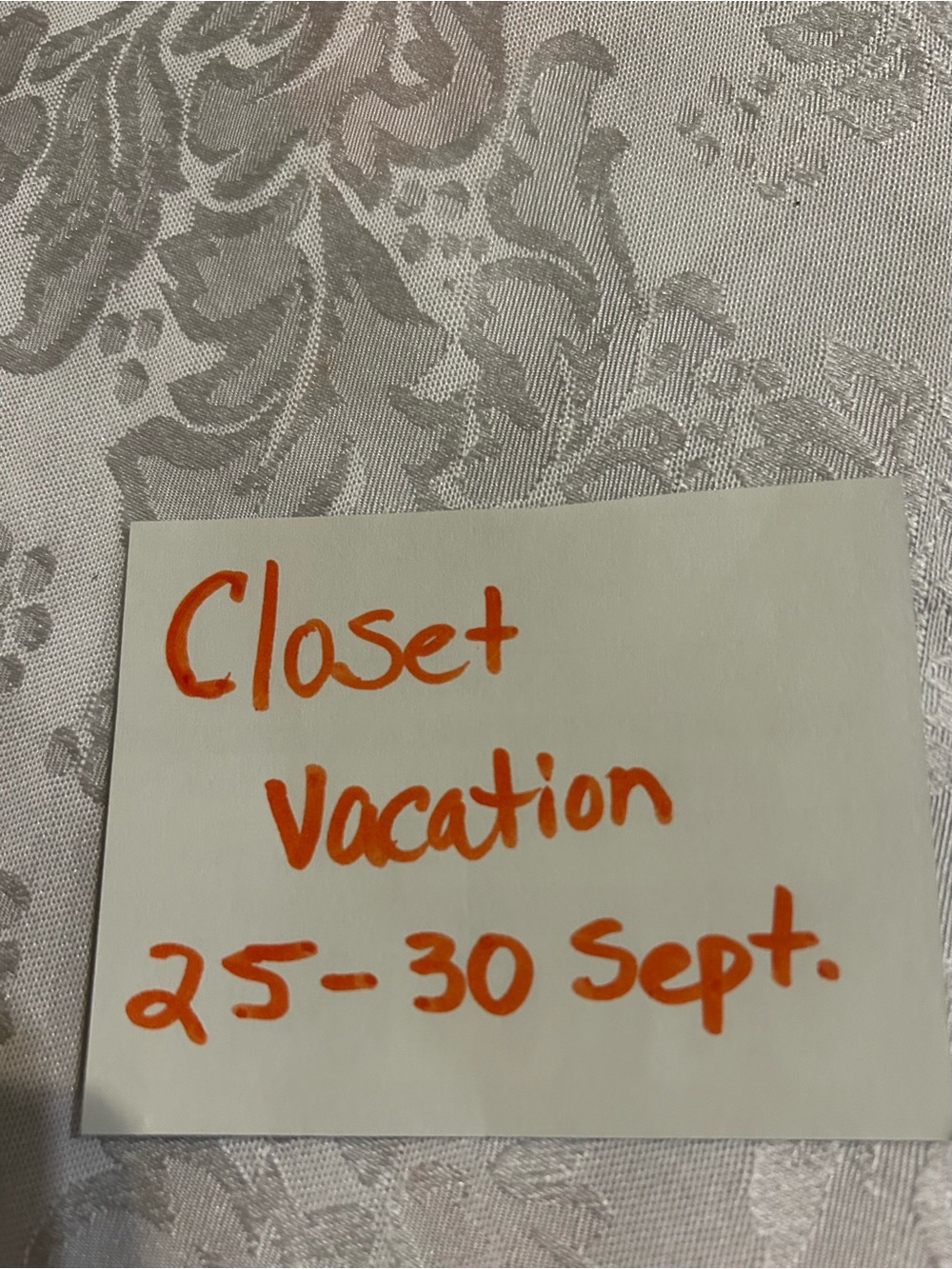 White Sticky Note Pad with Orange Ink for Closet Organization